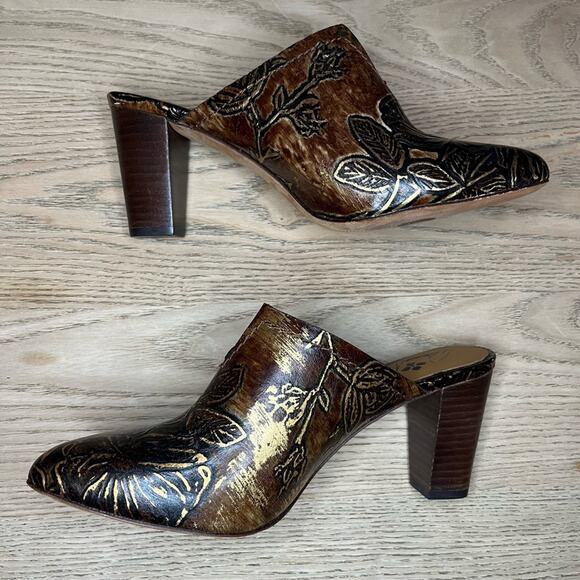 Patricia Nash Ruffina Leather Embossed Block Heel Mules Chocolate Brown Size 8.5 - Picture 8 of 11